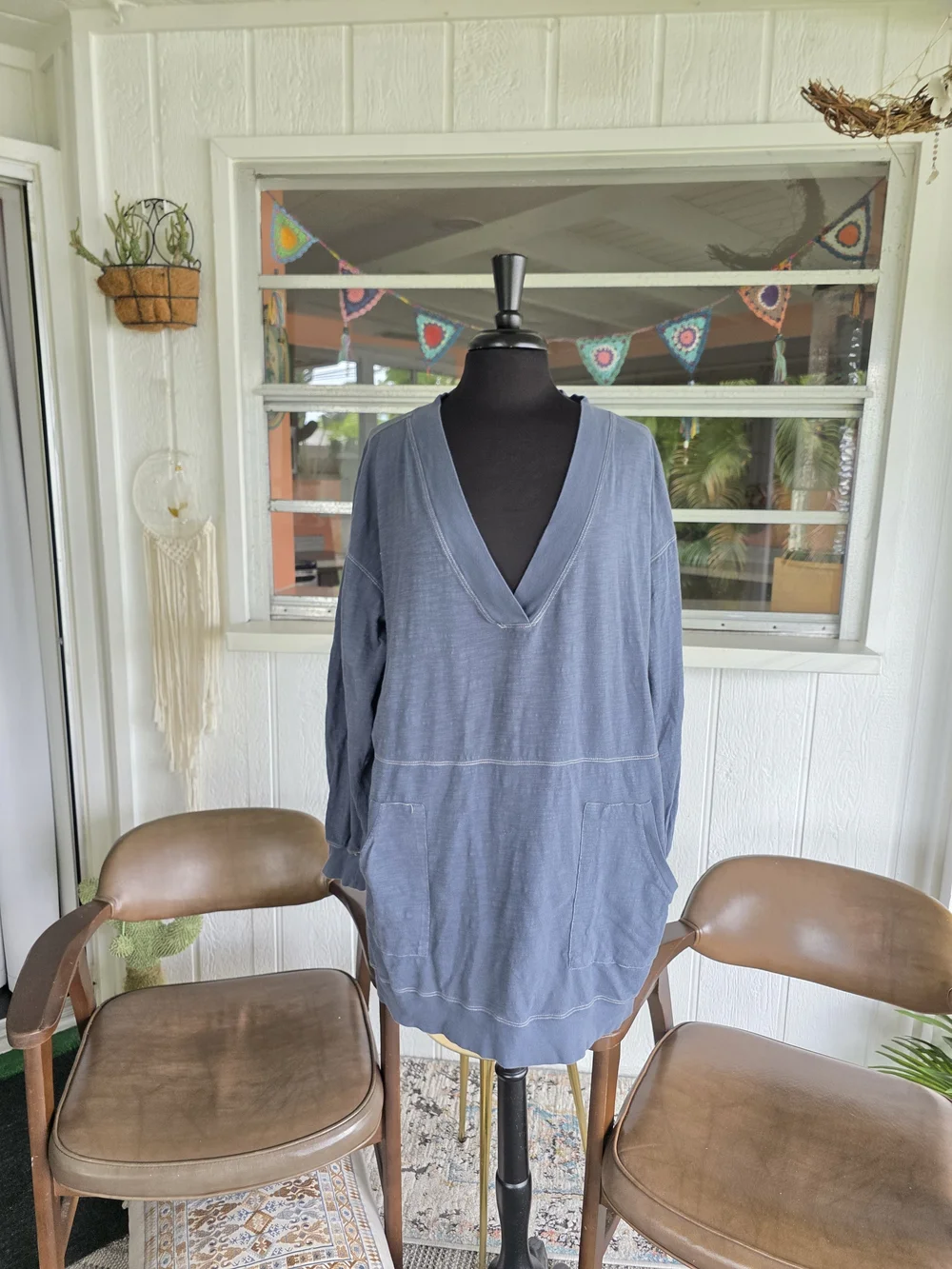 NATURAL LIFE Dusty Blue Long Sleeve V-Neck Tunic Dress - Picture 9 of 11